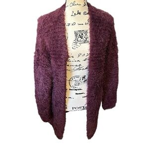 Chelsea28 Soft Eyelash Open Front Cardigan Plum Color Sz Small